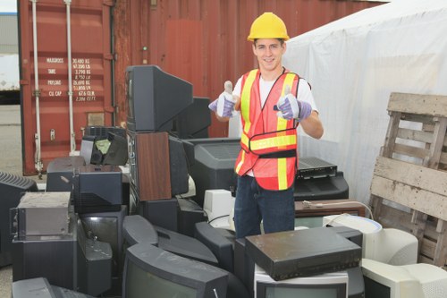 Professional team handling demolition waste removal